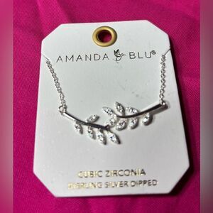 NEW Amanda Blu Cubic Zirconia Sterling Silver Dipped Double Branch Necklace NWT